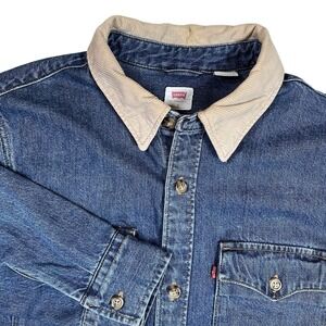 Levi's Men's Relaxed Fit Western Shirt Sz S Blue Work Denim Jean Corduroy Collar